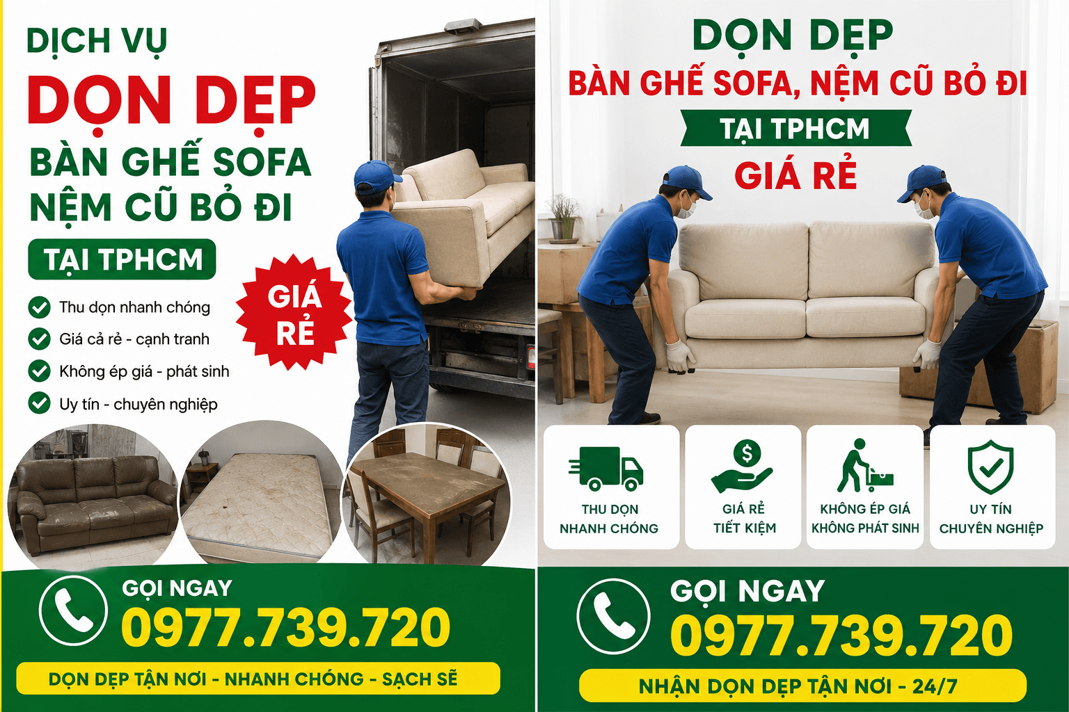 Dịch Vụ Dọn Dẹp Bàn Ghế Sofa Nệm Cũ Bỏ Đi TPHCM