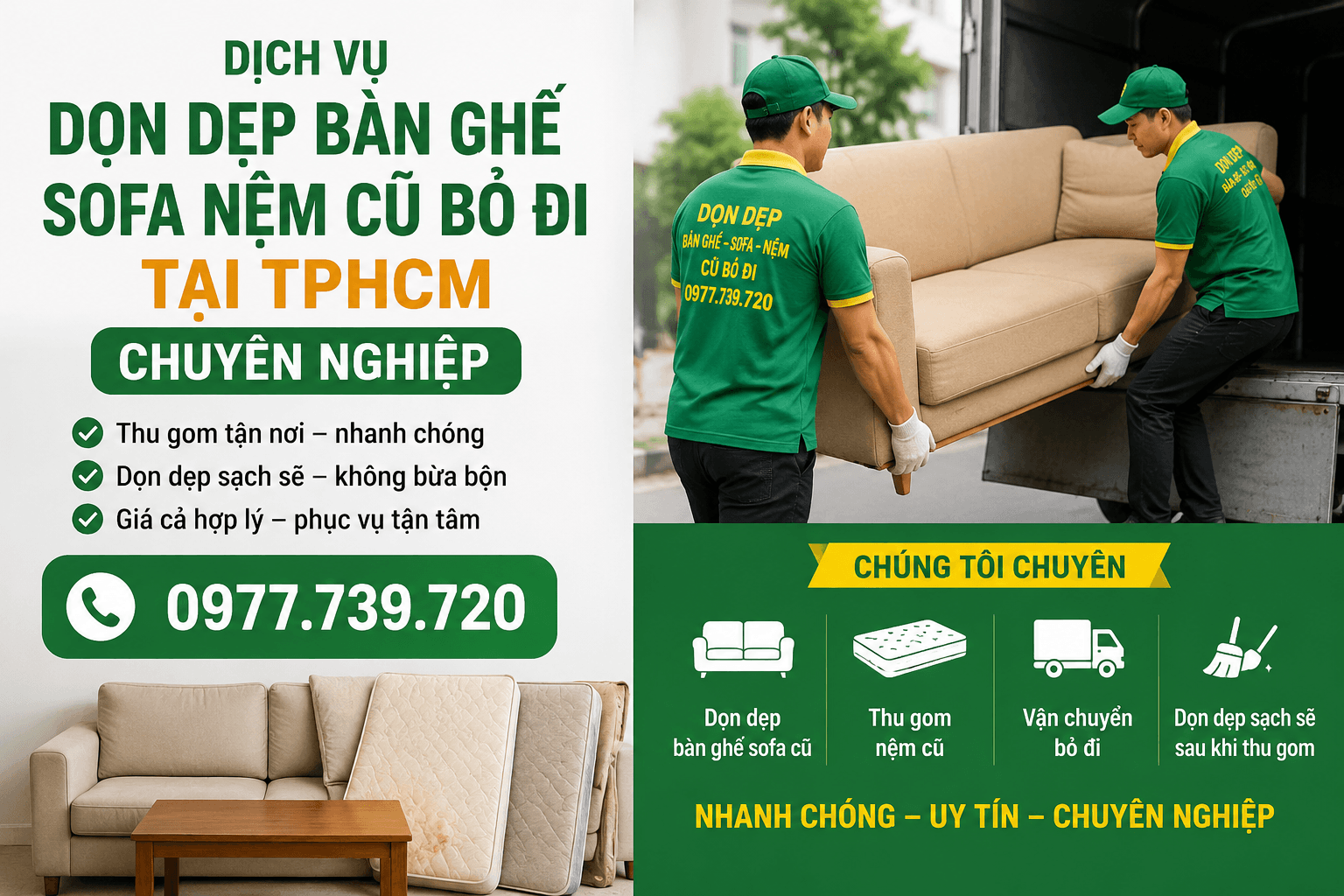 Dịch Vụ Dọn Dẹp Bàn Ghế Sofa Nệm Cũ Bỏ Đi Tại TPHCM